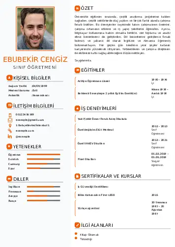 Sınıf Öğretmeni Cv Örnekleri cv indir